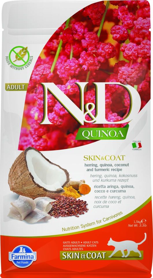 N&D Quinoa Tahılsız Skin & Coat Ringa Balığı Yetişkin Kedi Maması 1,5 Kg