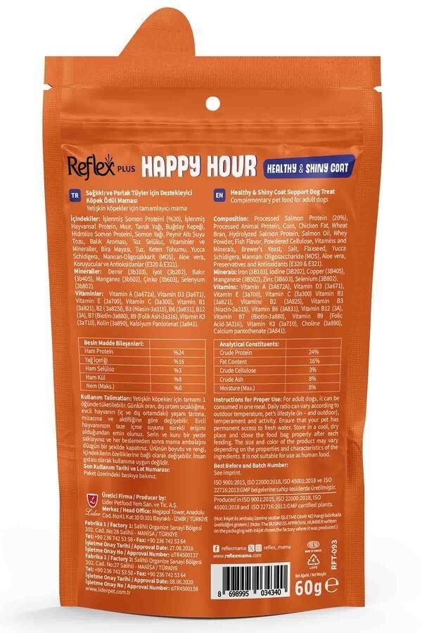 Reflex Plus Happy Hour Sağlıklı ve Parlak Tüyler İçin Destekleyici Köpek Ödül Maması 60gr