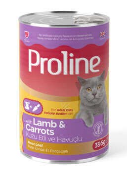PROLINE PATE İÇİNDE ET PARÇACIKLI KUZU ETLİ VE HAVUÇLU YETİŞKİN KEDİ MAMASI 395 GR