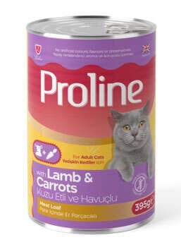 PROLINE PATE İÇİNDE ET PARÇACIKLI KUZU ETLİ VE HAVUÇLU YETİŞKİN KEDİ MAMASI 395 GR