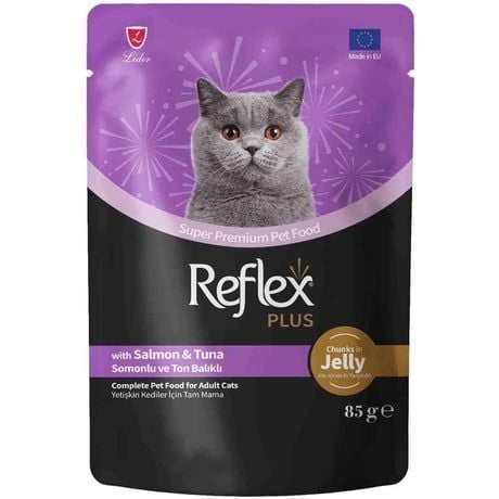 Reflex Plus Jöle İçinde Et Parçacıklı Somonlu Ton Balıklı Yetişkin Kedi Maması 85 G