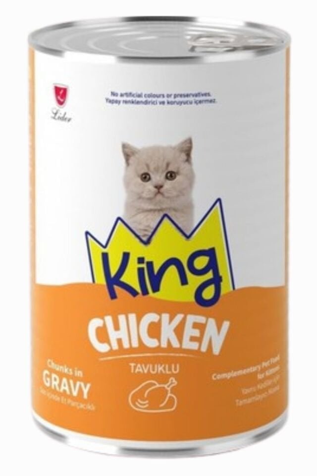 KING SOS İÇİNDE ET PARÇACIKLI TAVUKLU YAVRU KEDİ KONSERVE 400 GR