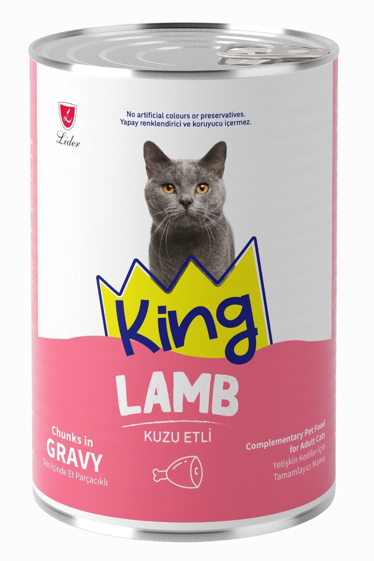KING SOS İÇİNDE ET PARÇACIKLI KUZU ETLİ YETİŞKİN KEDİ KONSERVE 400 GR
