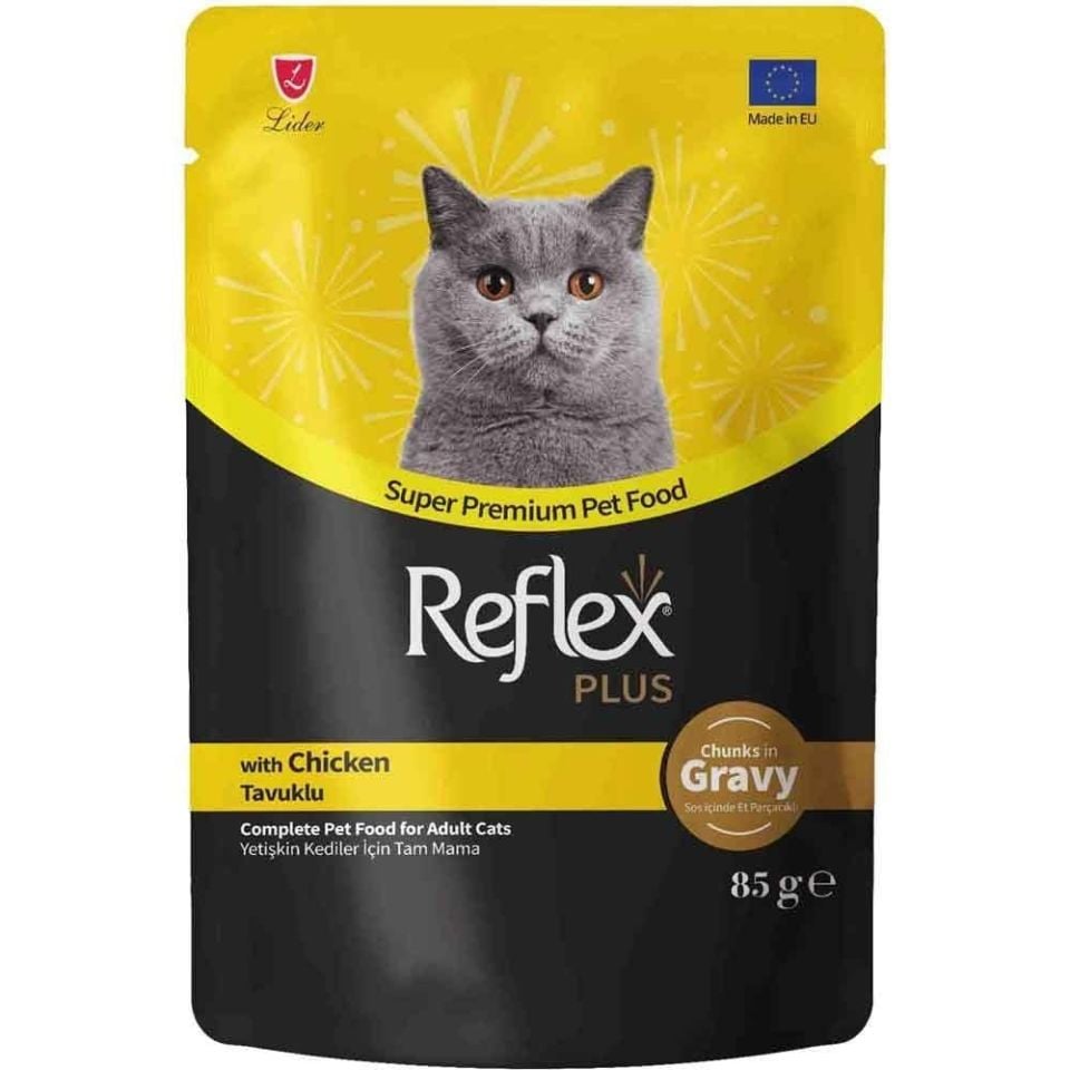 Reflex Plus Sos İçinde Et Parçacıklı Tavuklu Yetişkin Kedi Maması 85 G
