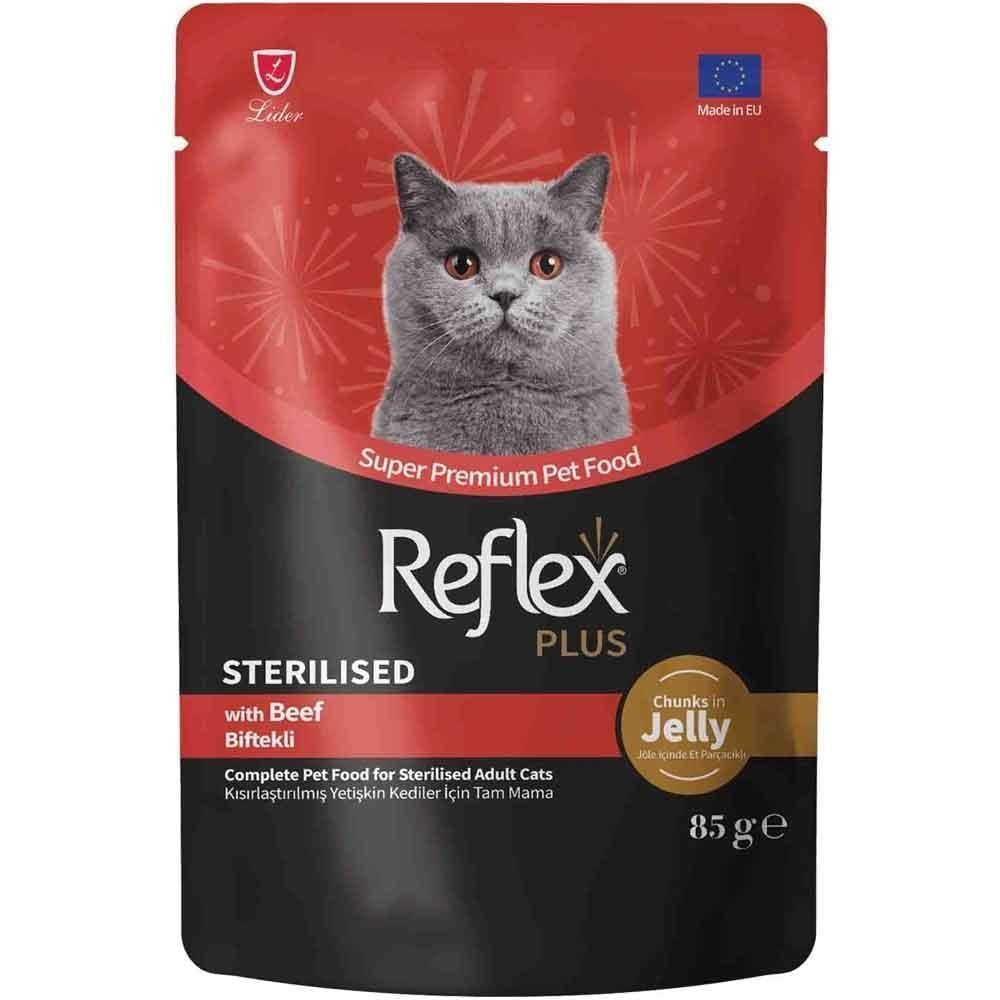 Reflex Plus Jöle İçinde Et Parçacıklı Biftekli Kısırlaştırılmış Yetişkin Kedi Maması 85 G