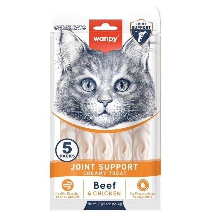 Wanpy Joint Support Sığır Etli ve Tavuklu Eklem Desteği Krema Kedi Ödül Maması 5X14GR