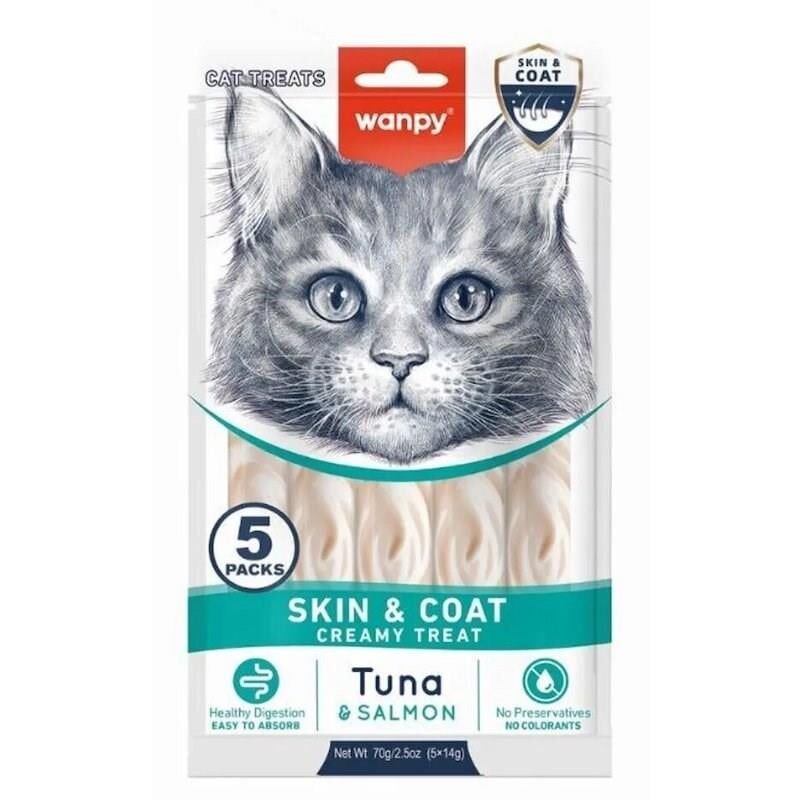 Wanpy Skin&Coat Ton Balıklı ve Somonlu Tüy Sağlığı Destekleyici Krema Kedi Ödül Maması 5X14GR