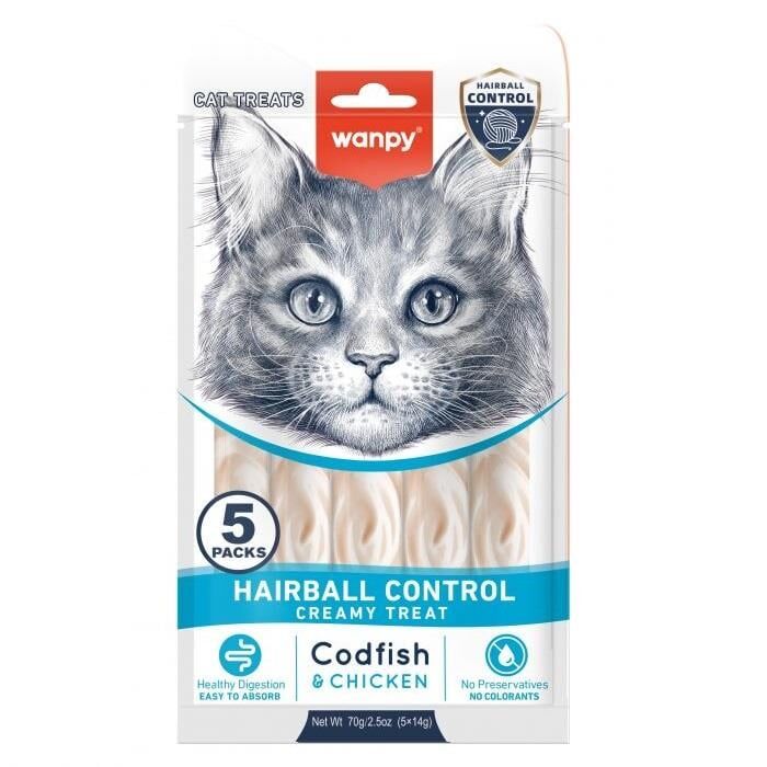 Wanpy Hairball Control Morinalı ve Tavuklu Tüy Yumağı Önleyici Krema Kedi Ödül Maması 5X14GR