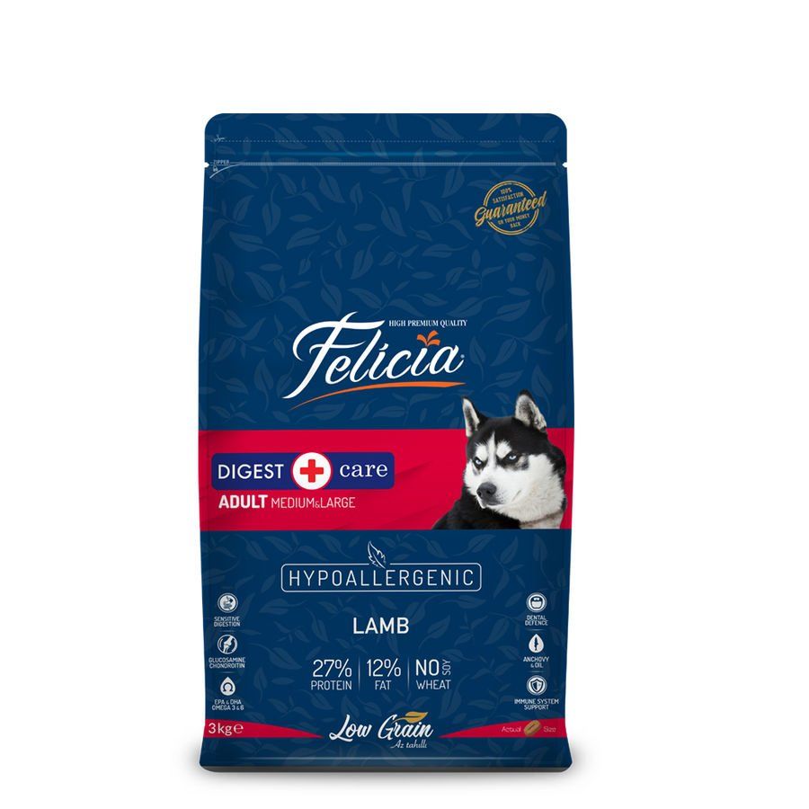 Felicia Yetişkin Kuzulu M/Large Az Tahıllı Kuru Köpek Maması 3 Kg