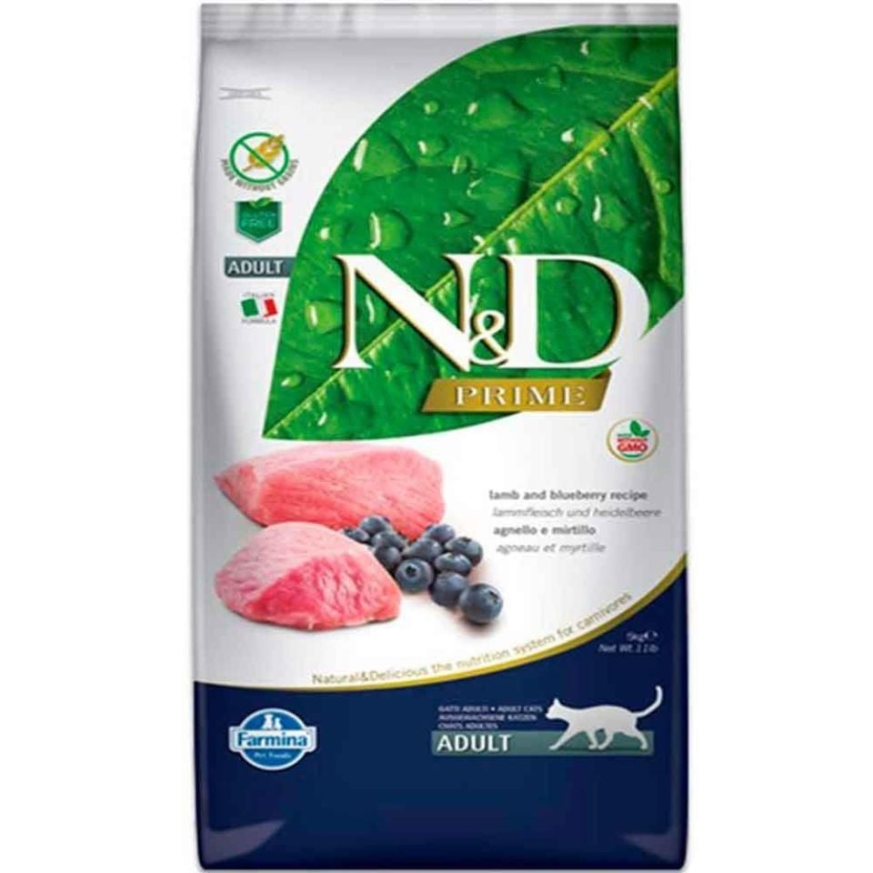 N&D Prime Kuzu Etli ve Yaban Mersinli Tahılsız Yetişkin Kedi Maması 10kg