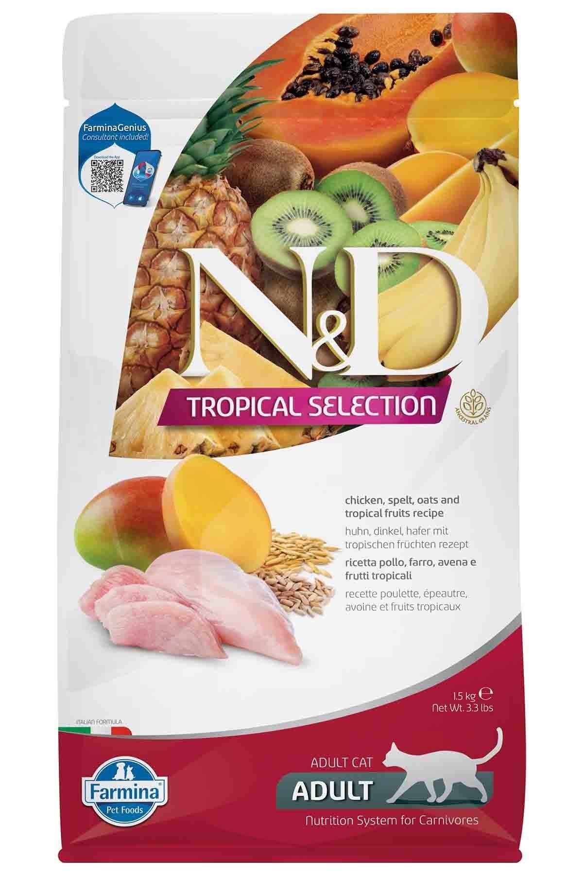 N&D Tropical Selection Tavuklu ve Tropikal Meyveli Yetişkin Kedi Maması 1,5kg