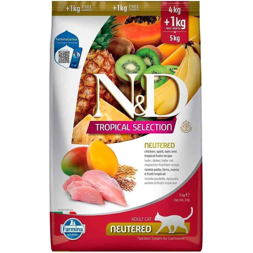 N&D Tropical Selection Tavuklu ve Tropikal Meyveli Kısırlaştırılmış Kedi Maması 4kg+1kg